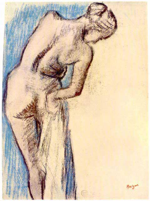 Edgar Degas - Female After The Bath: Artist: Degas - Title: Female After The Bath - Medium: Fine Art Reproduction Giclee on Archival Canvas - Image Size: Approximately 20 inches x 15 inches - Framed: Unframed on Unstretched Canvas - Edga
