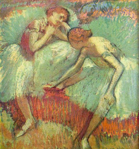 Edgar Degas - Dancers In Green: Artist: Degas - Title: Dancers In Green - Medium: Fine Art Reproduction Giclee on Archival Canvas - Image Size: Approximately 20 inches x 18.5 inches - Framed: Unframed on Unstretched Canvas - Edgar D