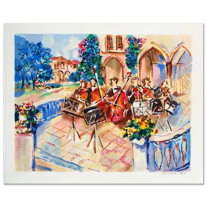 "Orchestral Balcony" Limited Edition Serigraph by: Michael Rozenvain's remarkable art piece is full of rich color and entertaining artistry! "Orchestral Balcony" is a limited edition serigraph on paper, numbered and hand signed by Rozenvain. Includes 