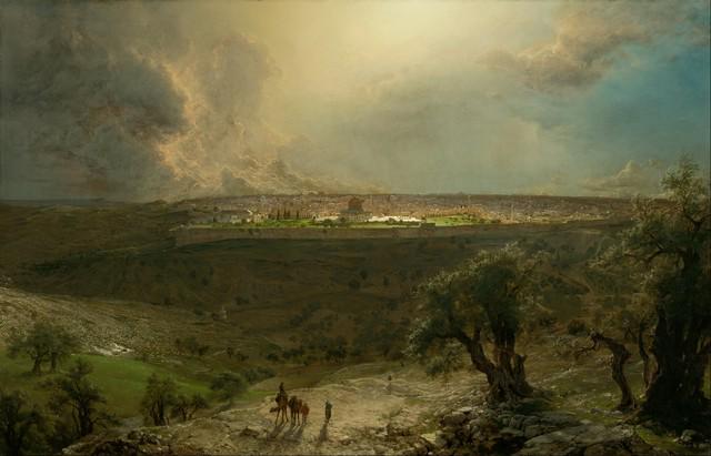 Frederic Edwin Church - Jerusalem from the Mount of: Artist: Frederic Edwin Church - Title: Jerusalem from the Mount of Olives - Medium: Fine Art Giclee on Canvas - Image Size: Approximately 20.5 inches x 32 inches - Framed: Unframed on Unstretched Canv