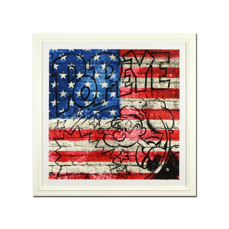 Mr. Brainwash, "Popeye (Flag)" Framed Limited Edition: "Popeye (Flag)" is a limited edition silk screen print on paper by Mr Brainwash. The piece is hand signed by the artist and numbered PP 3/3. The piece comes custom framed and with a Letter of Authenti