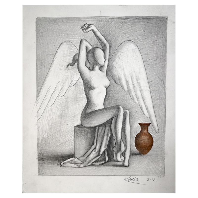 Mark Kostabi "Enlightenment" Hand Signed Original: "Enlightenment" is an original artwork, pencil on paper, by Mark Kostabi. The piece is hand signed and comes with a certificate of authenticity. Measures approximately13" x 10.5".