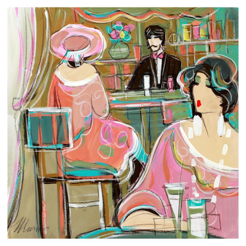 Isaac Maimon, "El Bella Bar" Original Acrylic Painting,: "El Bella Bar" is an original acrylic painting on paper by Isaac Maimon, hand signed by the artist. Includes Certificate of Authenticity. Measures approx. 22" x 22" (image).