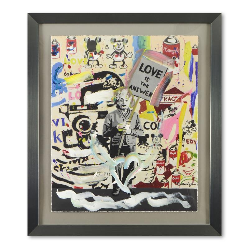 Nastya Rovenskaya, "Einstein's Placard" Framed Unique: "Einstein's Placard" is an unique mixed media on deckle edge paper by Nastya Rovenskaya, hand signed by the artist. This piece comes floating in a custom frame. Includes Letter of Authenticity. Measur