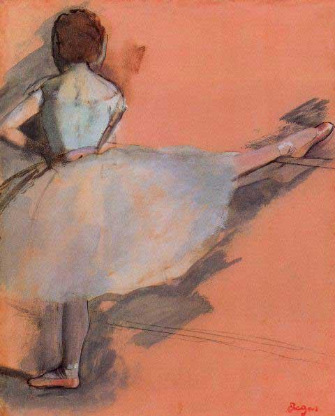 Edgar Degas - Dancer At The Bar #1: Artist: Degas - Title: Dancer at the Bar #1 - Medium: Fine Art Reproduction Giclee on Archival Canvas - Image Size: Approximately 20 inches x 16 inches - Framed: Unframed on Unstretched Canvas - Edgar