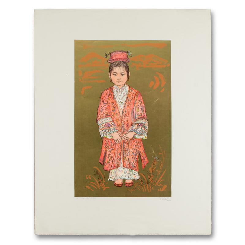 Edna Hibel (1917-2014), "Sun Ming Tsai of Beijing": "Sun Ming Tsai of Beijing" is a limited edition lithograph on paper by Edna Hibel (1917-2014), numbered and Hand Signed by the artist. Includes Letter of Authenticity. Measures approx. 19.5" x 25.5" (