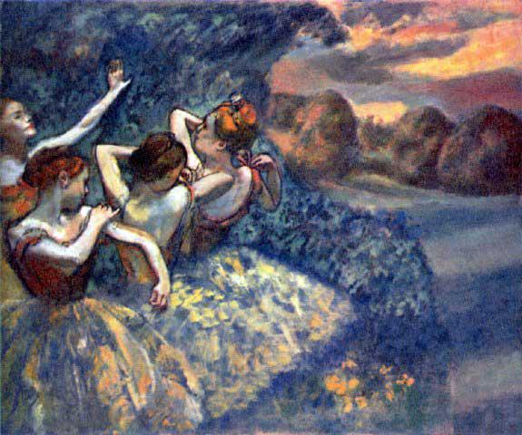 Edgar Degas - Four Dancers: Artist: Degas - Title: Four Dancers - Medium: Fine Art Reproduction Giclee on Archival Canvas - Image Size: Approximately 16.75 inches x 20 inches - Framed: Unframed on Unstretched Canvas - Edgar Dega