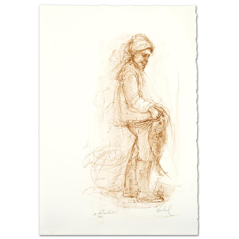 "Fisherman" Limited Edition Lithograph by Edna Hibel: "Fisherman" is a limited edition lithograph on paper, numbered and hand signed by Edna Hibel (1917-2014). Includes Certificate of Authenticity! Measures approx. 10.5" x 15" (with border), 7" x 12.5" (
