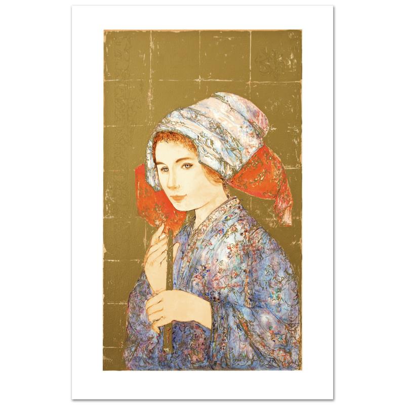 "The Recorder" Limited Edition Lithograph by Edna Hibel: "The Recorder" is a limited edition lithograph on paper, numbered and hand signed by Edna Hibel (1917-2014). Includes Certificate of Authenticity! Measures approx. 20" x 30" (with border), 15" x 26" (