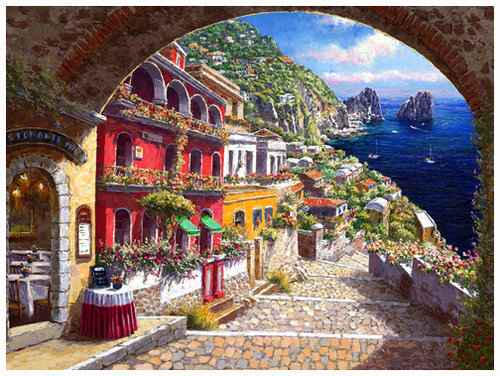 Sam Park "ARCHWAY TO CAPRI": Sam Park "ARCHWAY TO CAPRI" Hand Signed and Numbered Limited Edition Embellished Giclee on Canvas Dimensions: 30 x 40 inches (Note: edition number received may differ from photo)