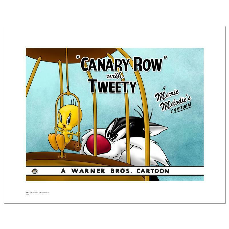 "Canary Row" Limited Edition Giclee from Warner Bros.,: "Canary Row" is a limited edition giclee on paper from Warner Bros., numbered with hologram seal of Authenticity. Also, includes Certificate of Authenticity! Measures approx. 20" x 16" (with border), 