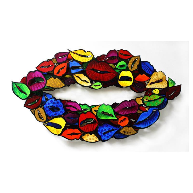Patricia Govezensky, "Lips" Original Painting on Cutout: Patricia Govezensky, "Lips" Original Painting on Cutout Steel with Letter of Authenticity. Patricia Govezensky, "Lips" Hand Signed Original Painting on Cutout Steel with Letter of Authenticity. Measur