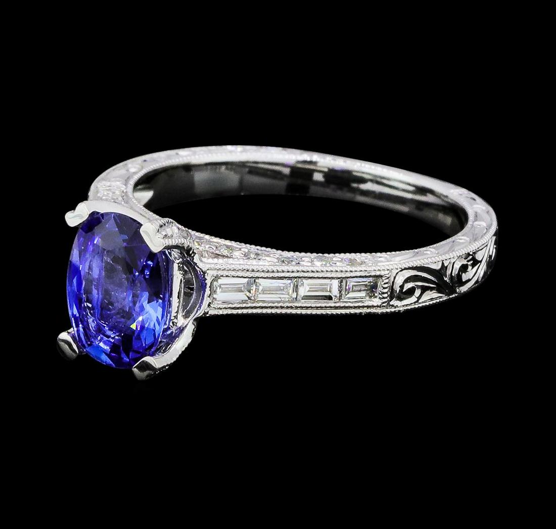 1.41 ctw Sapphire and Diamond Ring - 18KT White Gold: One lady's ring featuring: 18KT white gold weighing containing one sapphire weighing 1.41ct and diamonds weighing 0.68ctw