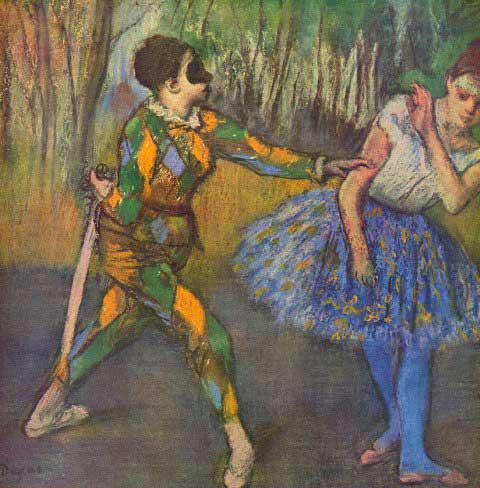 Edgar Degas - Harlequin And Colombine: Artist: Degas - Title: Harlequin And Colombine - Medium: Fine Art Reproduction Giclee on Archival Canvas - Image Size: Approximately 20 inches x 19.75 inches - Framed: Unframed on Unstretched Canvas -