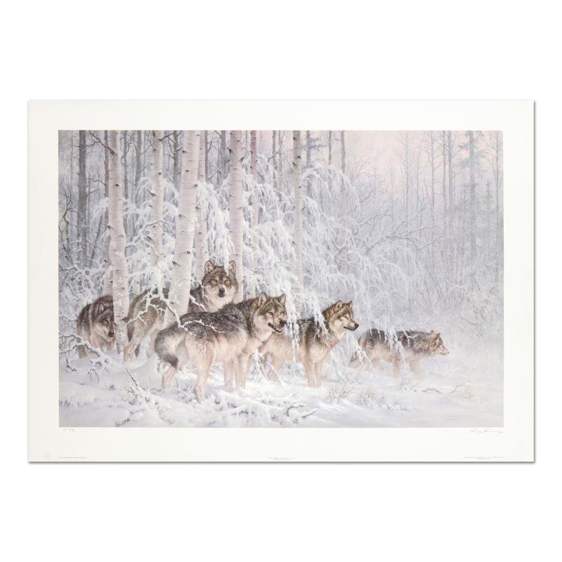 Larry Fanning (1938-2014), "Crystal Forest - Gray: "Crystal Forest - Gray Wolves" is a limited edition lithograph on paper by Larry Fanning (1938-2014), numbered and hand signed with a Letter of Authenticity. Measures approximately 36" x 26" (image).