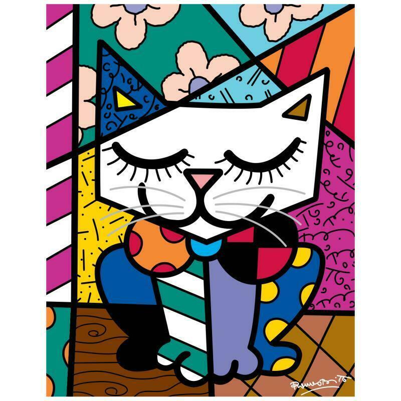 Romero Britto "New Sam Cat" Hand Signed Giclee on: "New Sam Cat" is an open edition giclee on canvas by Romero Britto. The piece comes hand signed by the artist and is authenticated en verso with the official Britto stamp. Measures approximately: 14" 