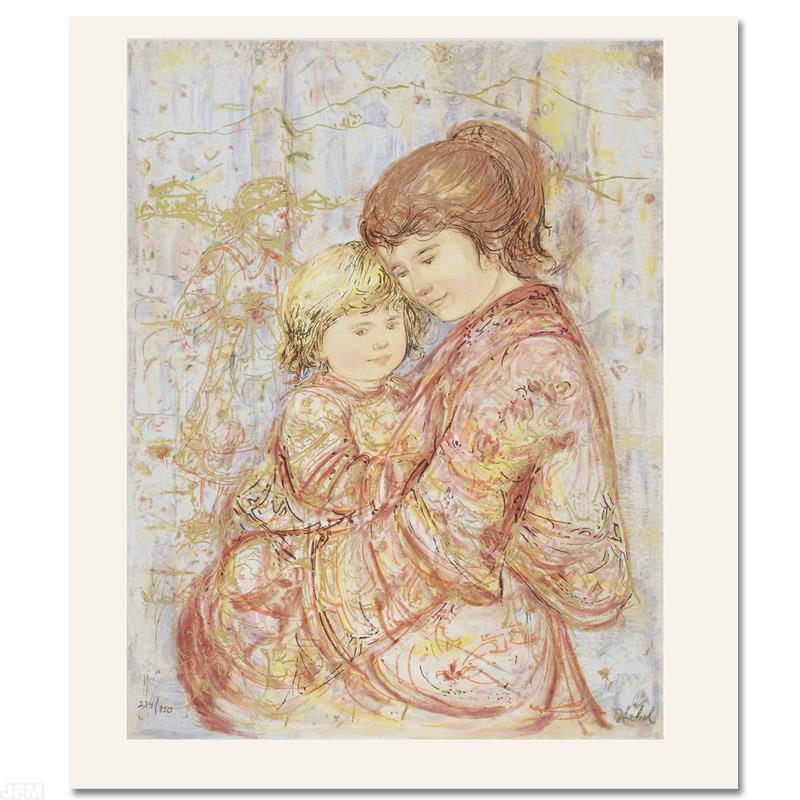 "Carolina & Suellen" Limited Edition Serigraph by Edna: "Carolina & Suellen" is a limited edition serigraph on paper, numbered and hand signed by Edna Hibel (1917-2014). Includes Certificate of Authenticity! Measures approx. 15" x 20" (with border), 12" x 