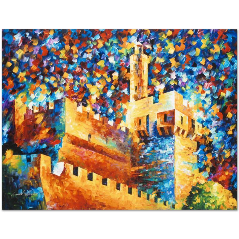 Leonid Afremov (1955-2019) "David's Citadel" Limited: Leonid Afremov's (1955-2019) masterful use of color and texture make his paintings unique collectibles that are sure to brighten any wall. "David's Citadel" is a limited edition giclee on canvas. The