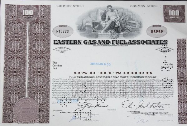 Common Stock Eastern Gas And Fuel Assoc. 100 Shares