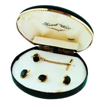 Vintage Swank Black Onyx Cufflinks in Original Box