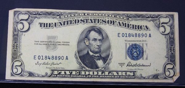 1953 $5.00 Lincoln Silver Certificate PM444