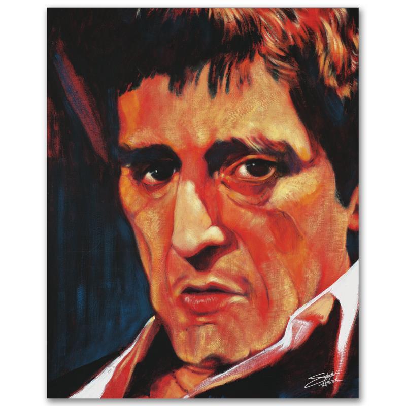"Pacino" Limited Edition Giclee on Canvas by Stephen: With bright colors and expressive lines, Stephen Fishwick puts a unique spin on pop culture portraits. "Pacino" is a limited edition giclee on stretched canvas, numbered and bears the artist's authori