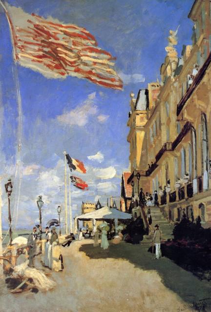Claude Monet - Hotel de Roches Noires a Trouville: Artist: Claude Monet - Title: Hotel de Roches Noires a Trouville - Medium: Fine Art Reproduction Giclee on Canvas - Image Size: Approximately 32 inches x 21.5 inches - Unframed on Unstretched Canvas -
