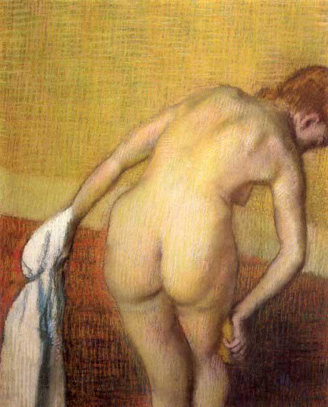 Edgar Degas - Woman Drying With Towel And Sponge: Artist: Degas - Title: Woman Drying With Towel And Sponge - Medium: Fine Art Reproduction Giclee on Archival Canvas - Image Size: Approximately 25.75 inches x 32 inches - Framed: Unframed on Unstretch