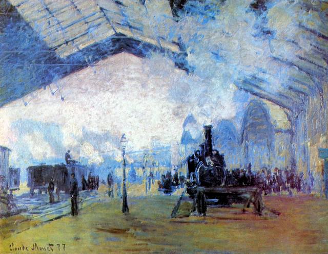 Claude Monet - Saint Lazare Station in Paris: Artist: Claude Monet - Title: Saint Lazare Station in Paris - Medium: Fine Art Reproduction Giclee on Canvas - Image Size: Approximately 15.5 inches x 20 inches - Unframed on Unstretched Canvas - Biog