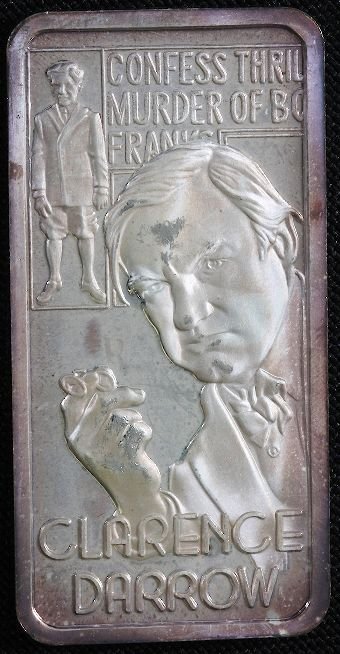 One Troy Oz. Pure Silver - Clarence Darrow #100: One Troy Oz. Pure Silver - Clarence Darrow #100 As-Is Condition. A18199. Has some stains and discoloration, but still decent condition and can read story on reverse. Thank you for viewing this auction