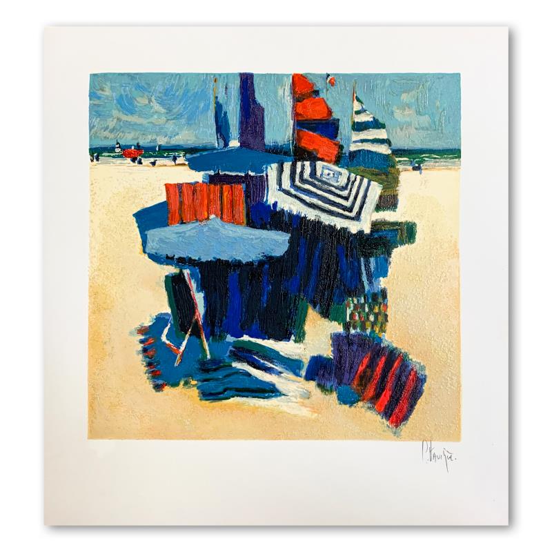 Claude Fauchere, "Beach Hideout" Hand Signed Limited: "Beach Hideout" is a limited edition serigraph on paper by Claude Fauchere. It is numbered and hand signed and includes a letter of authenticity. Measures approximately 11.5" x 11.5" (image).