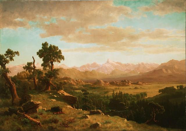 Bierstadt - Wind River Country: Artist: Albert Bierstadt - Title: Wind River Country - Medium: Fine Art Giclee on Canvas - Image Size: Approximately 14 inches x 20 inches - Framed: Unframed on Unstretched Canvas - Biography: Biersta