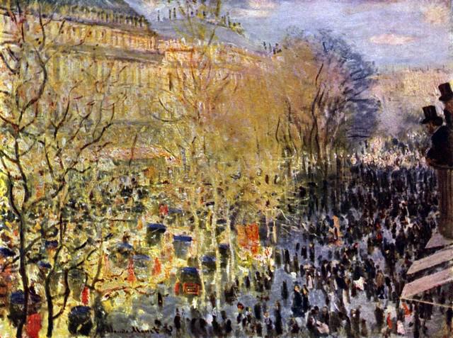 Claude Monet - Boulevard des Capucines in Paris: Artist: Claude Monet - Title: Boulevard des Capucines in Paris - Medium: Fine Art Reproduction Giclee on Canvas - Image Size: Approximately 15 inches x 20 inches - Unframed on Unstretched Canvas - Bio