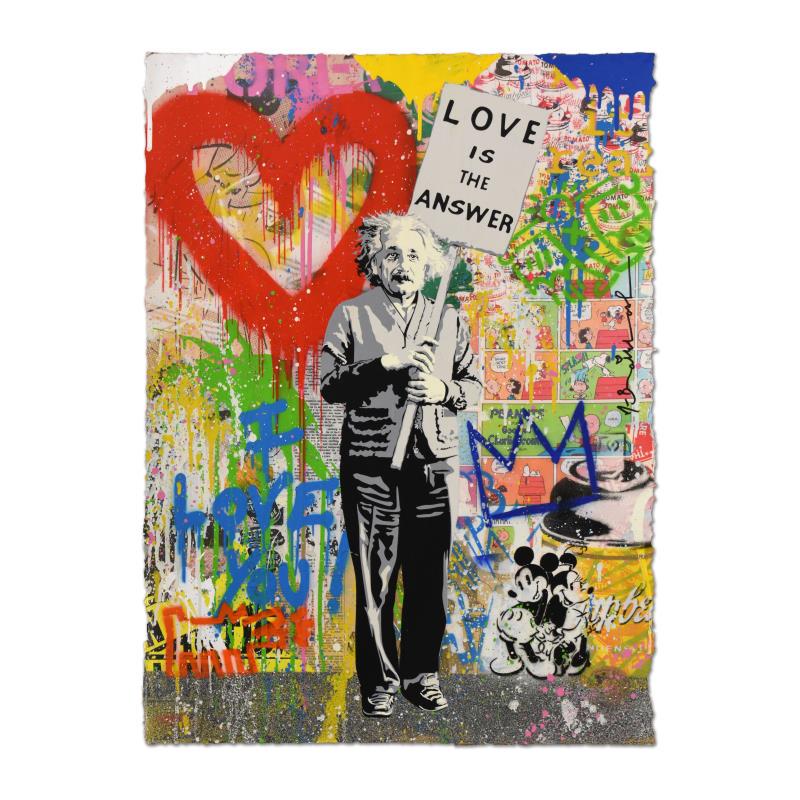 Mr. Brainwash, "Einstein" One-of-a-Kind Mixed Media,: "Einstein" is a one-of-a-kind mixed media on deckle edge paper by Mr. Brainwash, hand signed inverso and bearing the thumbprint of the artist. Includes Certificate of Authenticity. Measures approx. 22