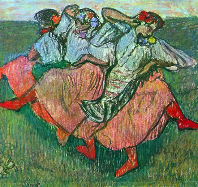 Edgar Degas - Three Russian Dancers: Artist: Degas - Title: Three Russian Dancers - Medium: Fine Art Reproduction Giclee on Archival Canvas - Image Size: Approximately 18.75 inches x 20 inches - Framed: Unframed on Unstretched Canvas - E