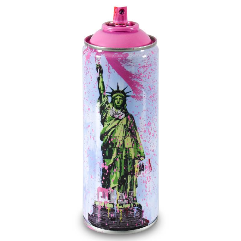 Liberty (Pink) by Mr Brainwash: "Liberty (Pink)" is a limited edition hand painted spray can by Mr Brainwash, numbered 125/150 and bearing the thumbprint of the artist. This piece is from Mr Brainwash's 2020 Classic Spray Can Collec