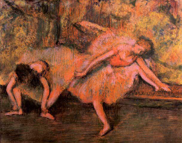 Edgar Degas - Two Dancers On A Bank: Artist: Degas - Title: Two Dancers On A Bank - Medium: Fine Art Reproduction Giclee on Archival Canvas - Image Size: Approximately 25.25 inches x 32 inches - Framed: Unframed on Unstretched Canvas - E