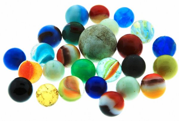 Vintage Glass Marbles (25) w/ Large Shooter Lot #2: Vintage Glass Marbles (25) w/ Large Shooter Lot #2 - As-Is Condition Vintage Condtion of machine-made glass marbles. Assorted colors and sizes. Thank you for viewing this auction. We appreciate your b