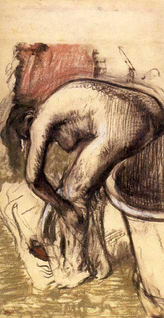 Edgar Degas - Female On The Tub Edge, Her Legs Drying: Artist: Degas - Title: Female On The Tub Edge, Her Legs Drying #1 - Medium: Fine Art Reproduction Giclee on Archival Canvas - Image Size: Approximately 20 inches x 10.25 inches - Framed: Unframed on U