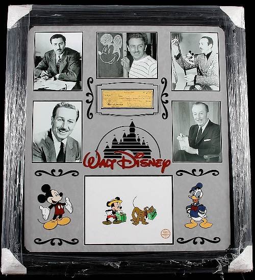 Walt Disney Autographed Check Animation Display