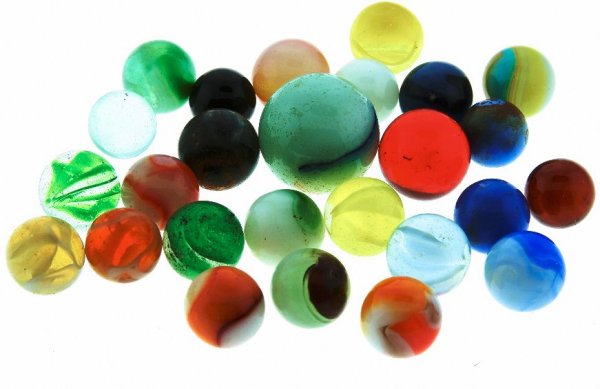 Vintage Glass Marbles (25) w/ Large Shooter Lot #3: Vintage Glass Marbles (25) w/ Large Shooter Lot #3 - As-Is Condition Vintage Condtion of machine-made glass marbles. Assorted colors and sizes. Thank you for viewing this auction. We appreciate your b