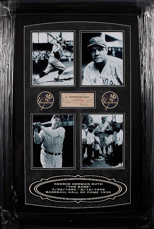 Babe Ruth Autographed Check & Photo Display