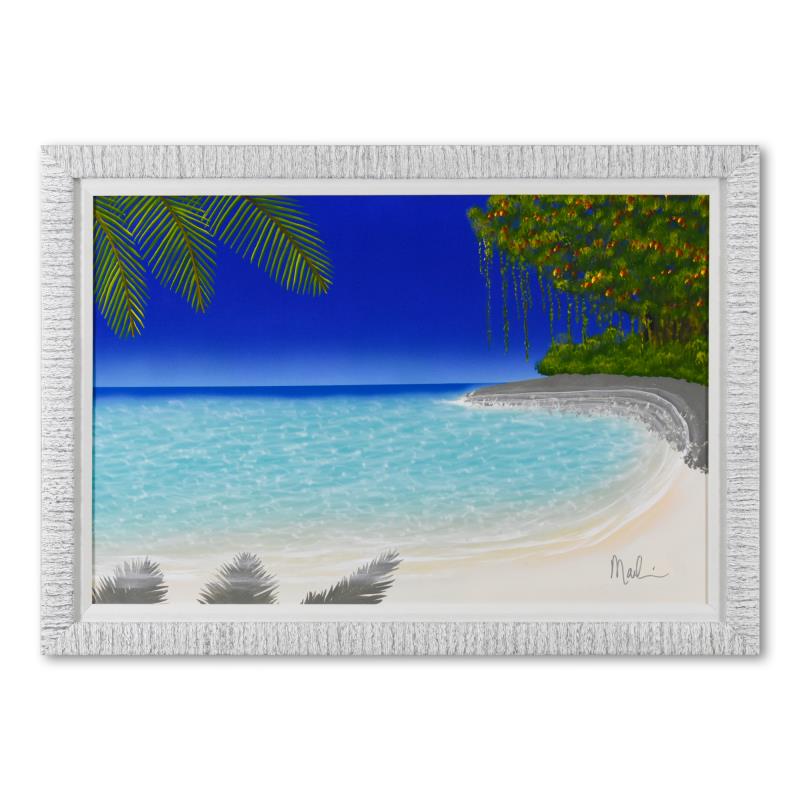 A Day At The Beach by Mackin Original: "A Day At The Beach" is an original oil painting on canvas by Dan Mackin, hand signed by the artist. This piece comes framed. Includes Letter of Authenticity. Measures approx. 41.5" x 29" (framed), 35