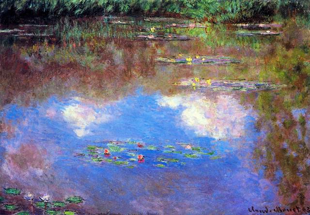 Claude Monet - Water Lily Pond #4: Artist: Claude Monet - Title: Water Lily Pond #4 - Medium: Fine Art Reproduction Giclee on Canvas - Image Size: Approximately 22.25 inches x 32 inches - Unframed on Unstretched Canvas - Biography: Cla