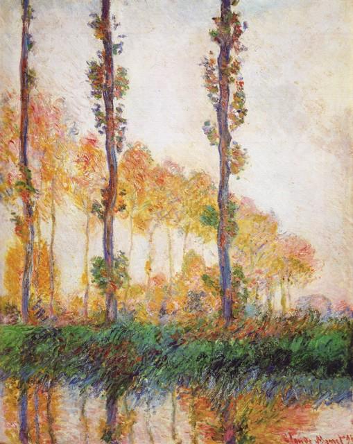 Claude Monet - Poplars in Autumn II: Artist: Claude Monet - Title: Poplars in Autumn II - Medium: Fine Art Reproduction Giclee on Canvas - Image Size: Approximately 32 inches x 25.5 inches - Unframed on Unstretched Canvas - Biography: Cl