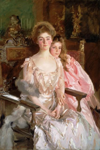 Sargent - Mrs. Fiske Warren and Daughter: Artist: John Singer Sargent - Title: Mrs. Fiske Warren and Daughter - Medium: Fine Art Giclee on Canvas - Image Size: Approximately 32 inches x 21.25 inches - Framed: Unframed on Unstretched Canvas -
