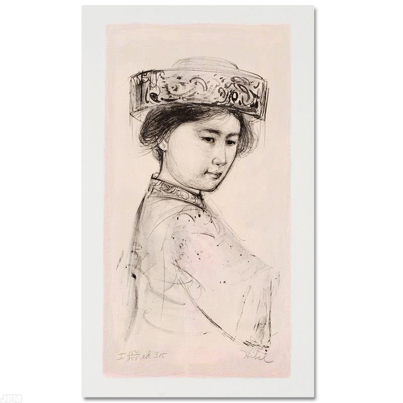 "Yasmin" Limited Edition Lithograph by Edna Hibel: "Yasmin" is a limited edition lithograph on paper, numbered and hand signed by Edna Hibel (1917-2014). Includes Certificate of Authenticity! Measures approx. 13" x 20" (border), 9" x 16.5" (image).