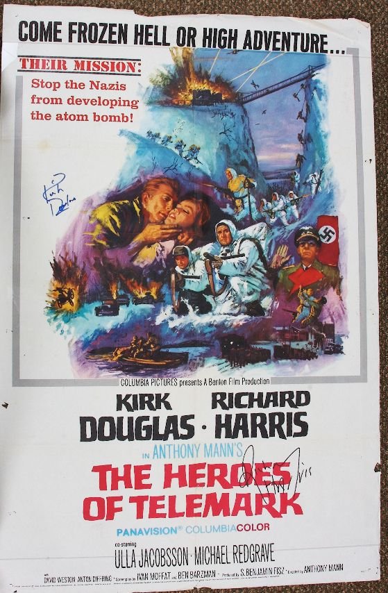 The Heroes of Telemark - Autographed Movie Poster : The Heroes of Telemark - Autographed Movie Poster Signed by Kirk Douglas & Richard Harris - As-Is Condition - Thank you for viewing this auction. We appreciate your business. Check out our future auct