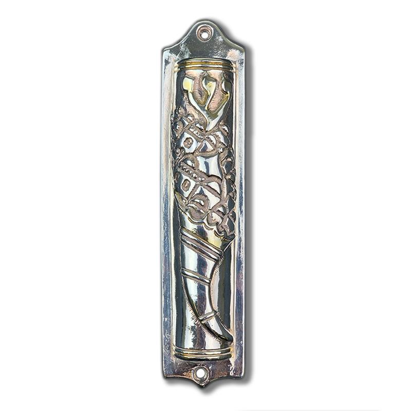 Mezuzah by Abecassis, Raphael: Mezuzah by Abecassis, Raphael. This is a sterling silver electroform mezuzah case by Raphael Abecassis. Accompanied by a certificate of authenticity, it measures approximately 1.4" x 6" x 0.6".