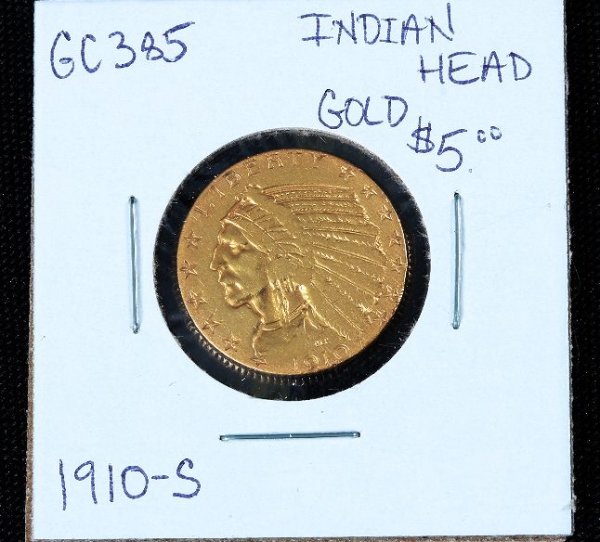 1910-S Indian Head $5.00 Gold Coin GC385